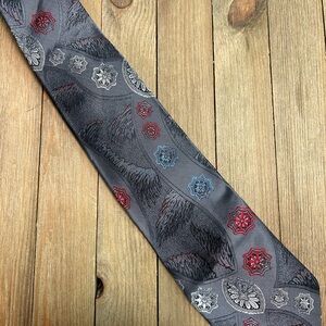 Oscar de la Renta Studio Tie Gray Geometric Floral Pattern Vintage Men’s NeckTie